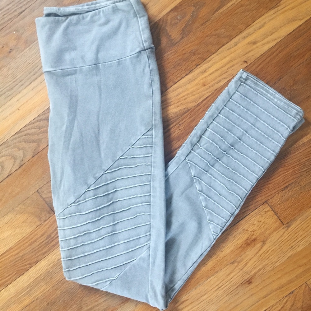 light grey/green moto leggings